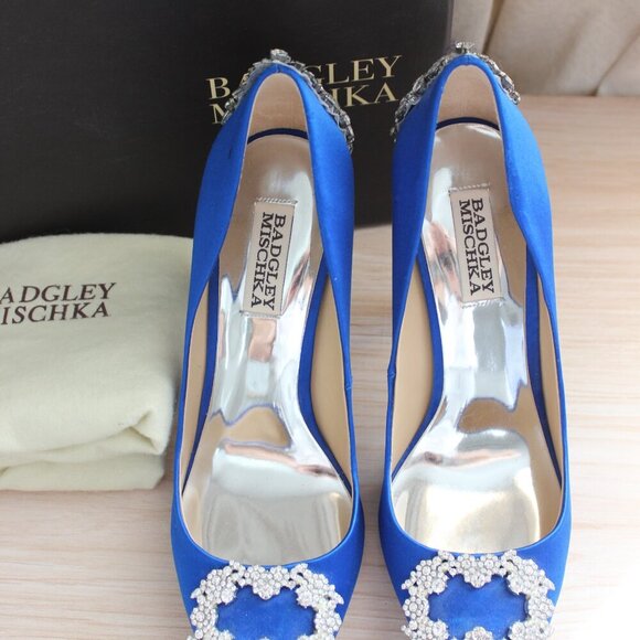 Badgley Mischka Navy Blue Evening Heels - Picture 3 of 9